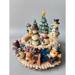 Christmas Music Box Mirror Spinning Lake Figurine Holiday Decor Snowman